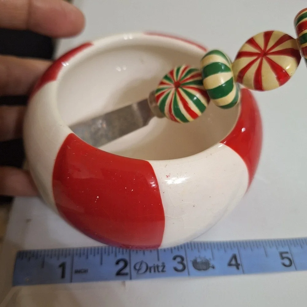 Vintage Christmas Kitchen‎ Lot Candy Dish Dip Bowl Spreader Bottle Stopper